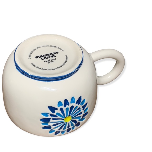 Starbucks Flower Mug 2007 White Blue Turquoise Hand Painted Design Daisy Yellow - Picture 5 of 6